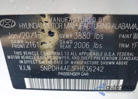 2015 Hyundai Elantra Se/Sport/Limited from USA, damaged, VIN 5NPDH4AE3FH636242